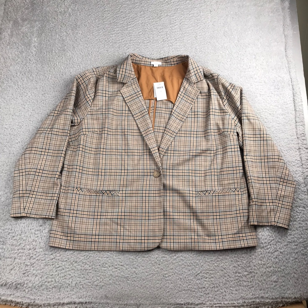 J Jill Mendocino Plaid Blazer Womens 2X‎ Tigers Eye Preppy Academia Jacket NEW